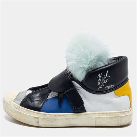 Fendi Multicolor Leather And Fox Fur Karlito High Top Sneakers 